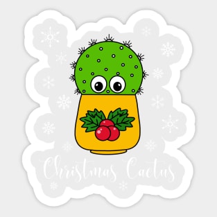 Christmas Cactus - Cute Cactus In Christmas Holly Pot Sticker